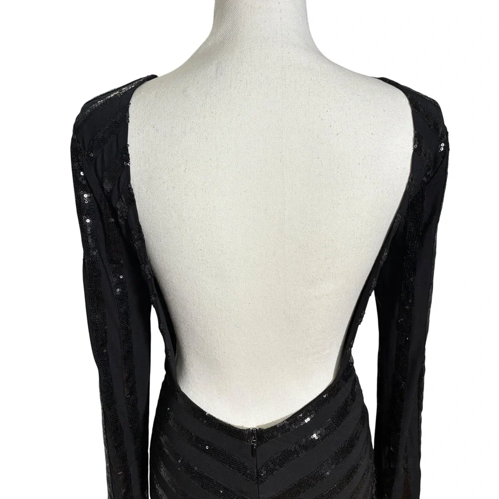 House of CB Sequin Mini Dress Womens XS Black Cutout Open Back Long Sleeve - Picture 6 of 15
